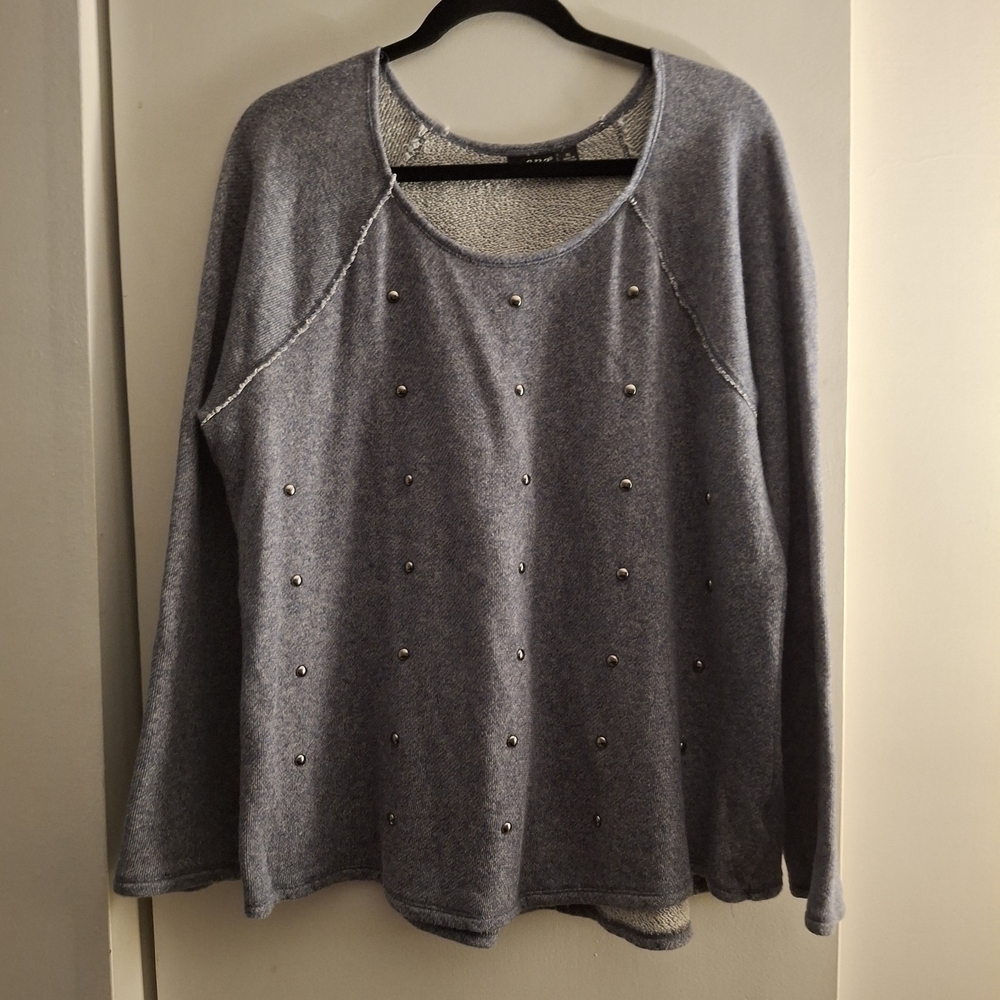 a.n.a Womem's Blue Crew Neck Sweater with Embellishments